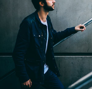 man climbing stairs