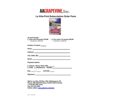 La Viña Subscription Form